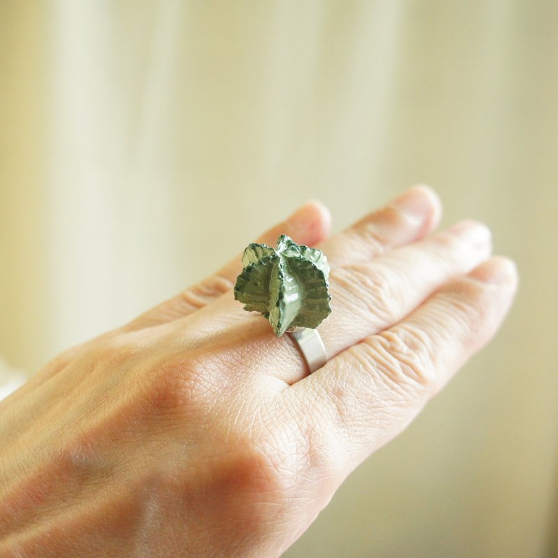 Lovely日本瓷土【多肉仙人掌戒指、K款】戒圍尺寸可調 - 戒指 - 陶 綠色