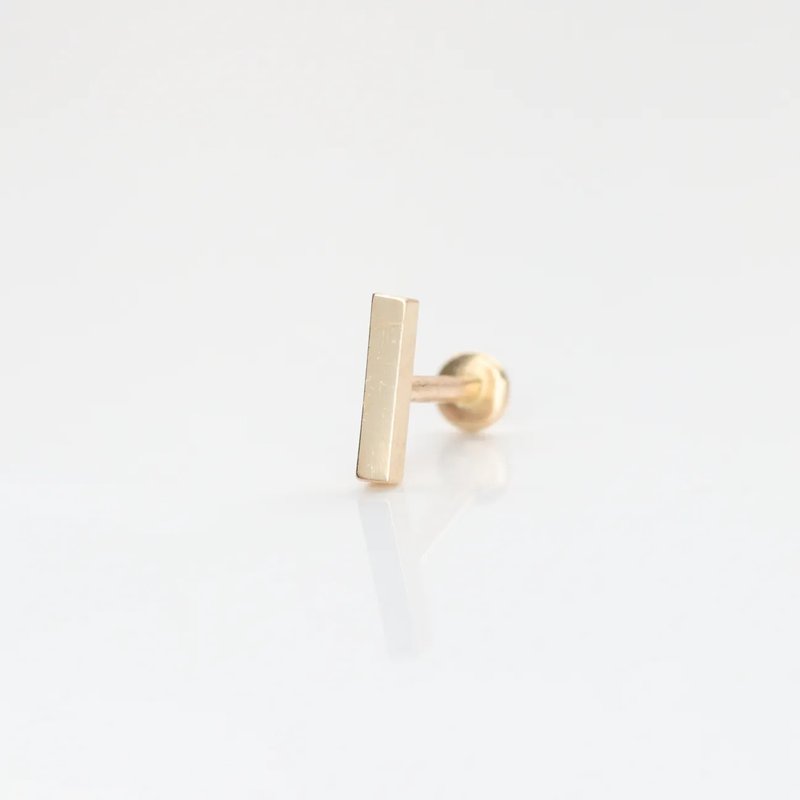 14K 立體直條鎖珠耳環 (前鎖 平底 圓餅) (單個) 耳骨 耳窩 - 耳環/耳夾/耳骨夾 - 貴金屬 金色