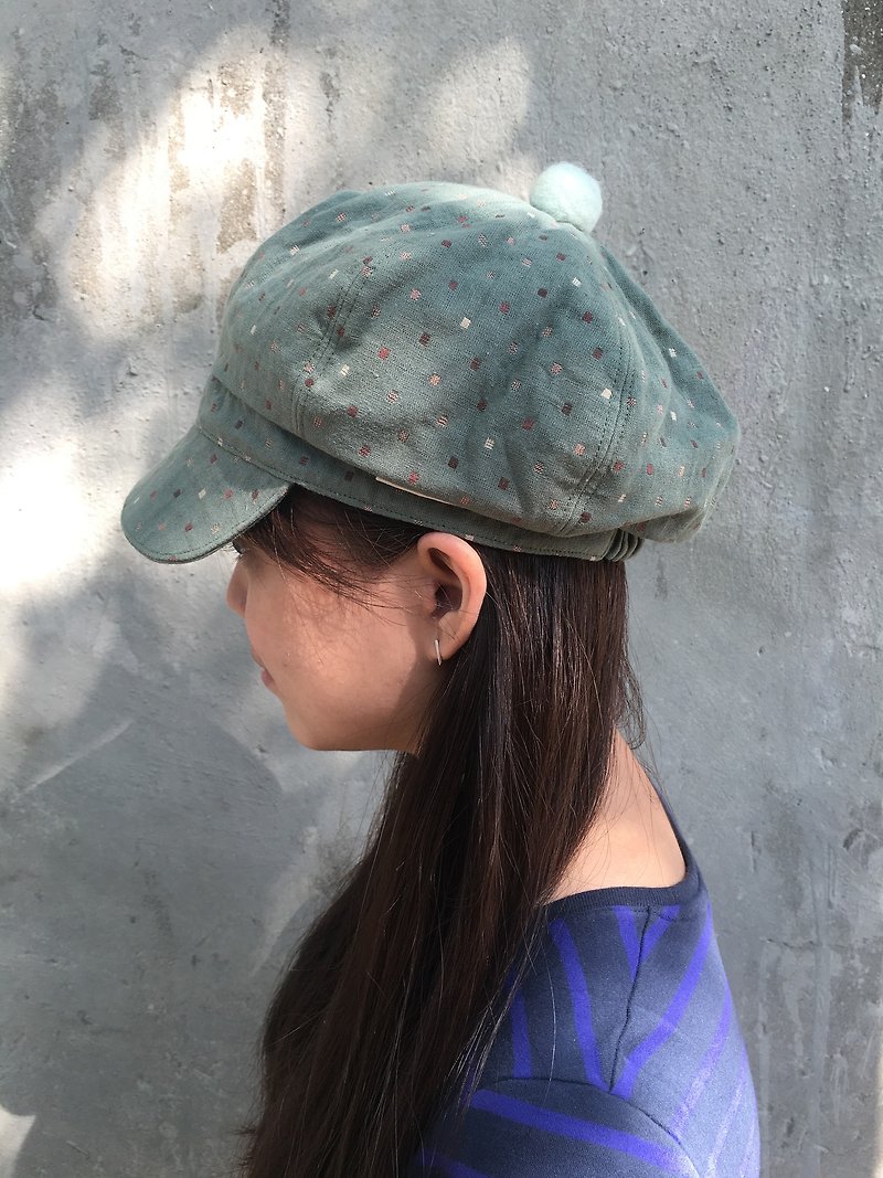 *1 + 1 = 5 / small box with fresh mint green wool felt ball Qiu Bao bonnet / hat shape* - หมวก - ผ้าฝ้าย/ผ้าลินิน สีเขียว