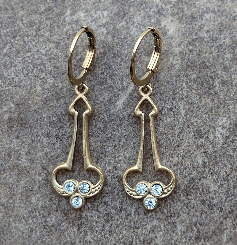Art Deco Vintage Brass Drop Earrings - ต่างหู - โลหะ 