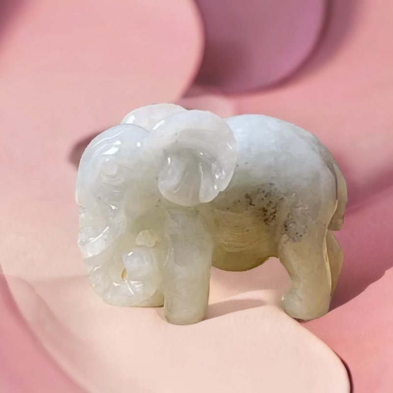 [Lucky Elephant] Floating Flower Jade Elephant Ornaments | Natural Burmese Jade A Grade Jade | Gifts - ของวางตกแต่ง - หยก หลากหลายสี