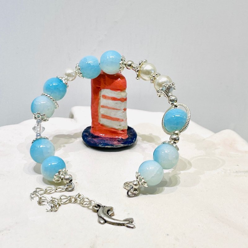 Taiwanese designer handmade jewelry-ice crystal bead bracelet [Vacation-Hymn of the Sea] - สร้อยข้อมือ - กระจกลาย 