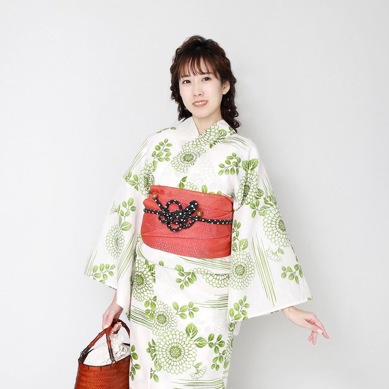 日本 和服 女性 浴衣 腰封 2件組 F Size x86-19b yukata - 其他 - 棉．麻 綠色