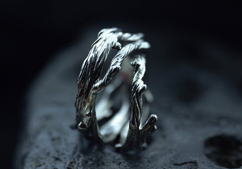 Branches Wedding Titanium Rings - Nature Inspired Hypoallergenic Tree Rings - 戒指 - 其他金屬 銀色