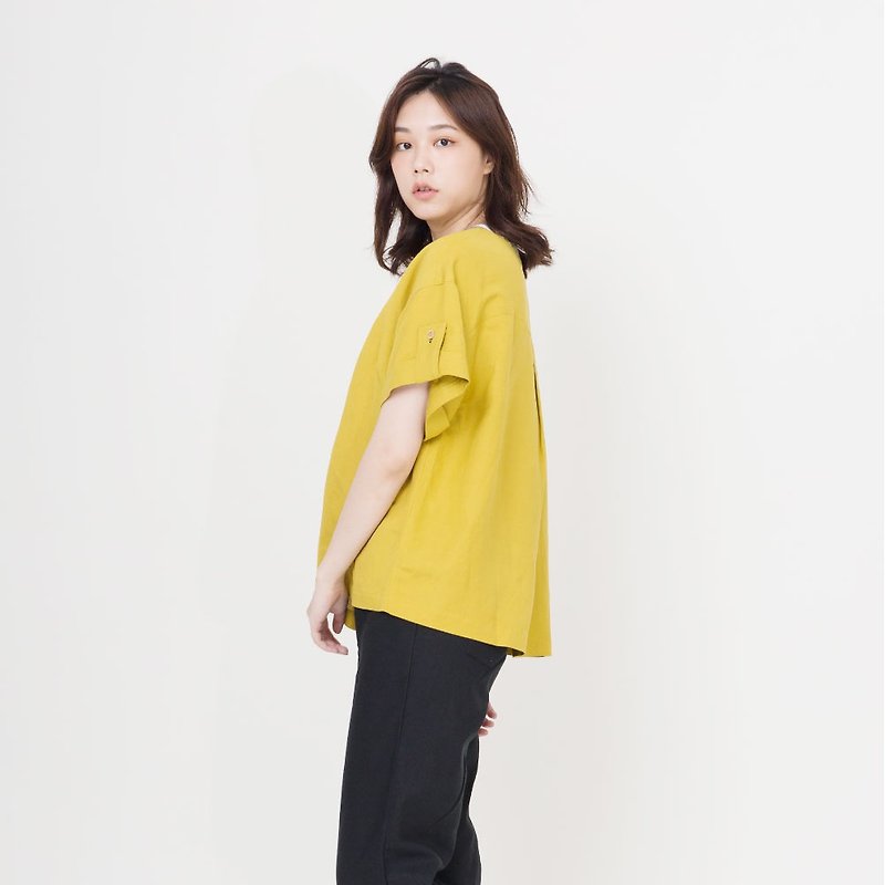 Cool linen wide top (2 colors in total) - เสื้อผู้หญิง - ผ้าฝ้าย/ผ้าลินิน สีเหลือง