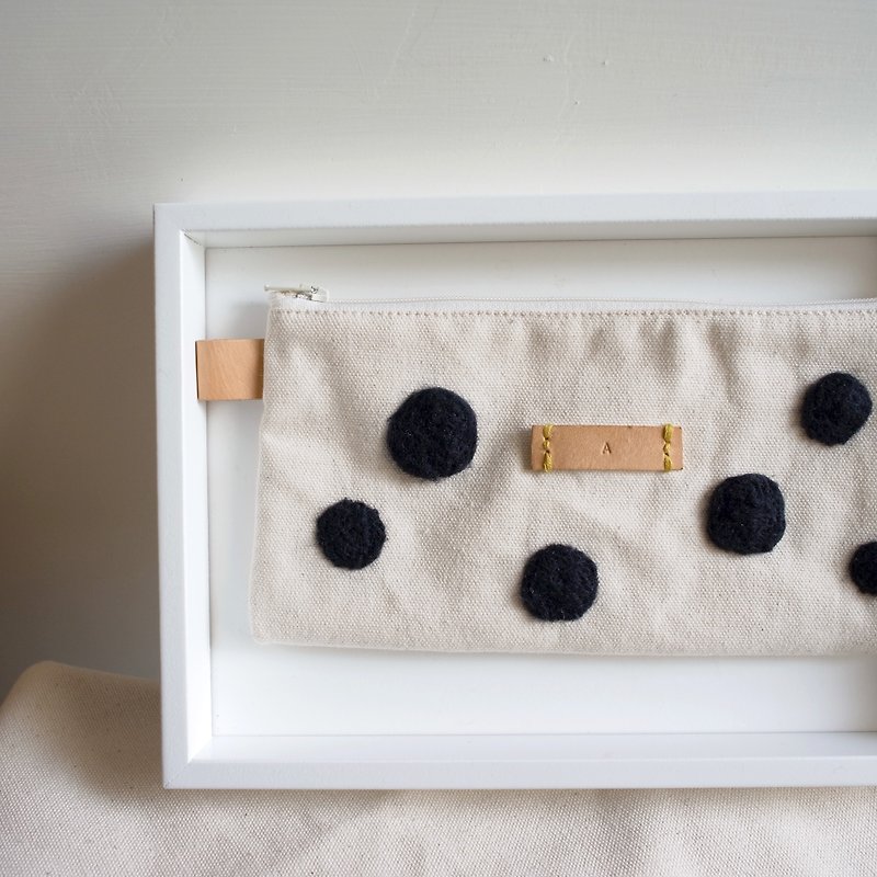 Little witch black dot leather wool felt young artists Pencil / Cosmetic Bag - Toiletry Bags & Pouches - Cotton & Hemp Black