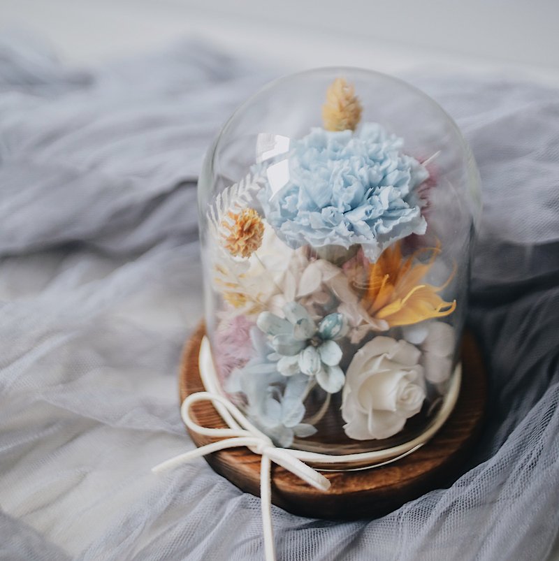[Mother's Day Collection Gift] Special color glass cup cover flower birthday gift mother's day gift table flower - Dried Flowers & Bouquets - Glass Blue