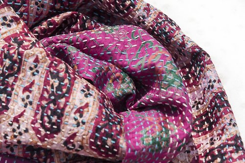 omhandmade 刺繡絲巾/絲綢刺繡圍巾/手縫紗麗線絲巾/印度絲綢刺繡圍巾-藝術感