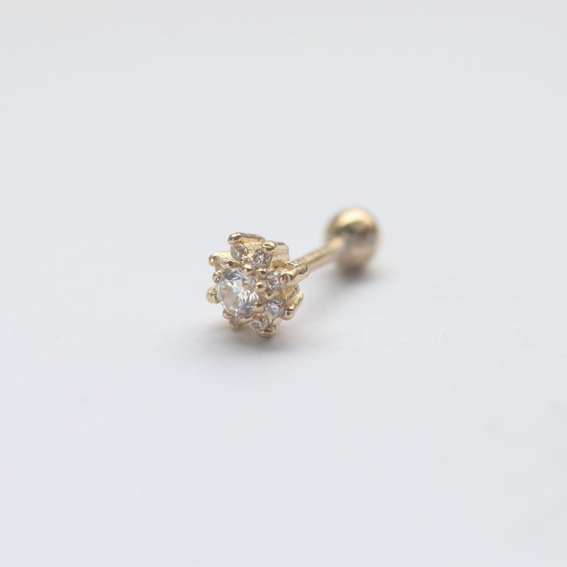 14K 放射花鑽造型鎖珠耳環 (單個)耳骨 耳窩 不退色 - 耳環/耳夾/耳骨夾 - 貴金屬 金色