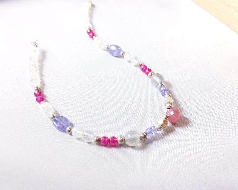 MH pure silver natural stone custom series_Star dust forest_ 丹泉石 - Bracelets - Gemstone Pink