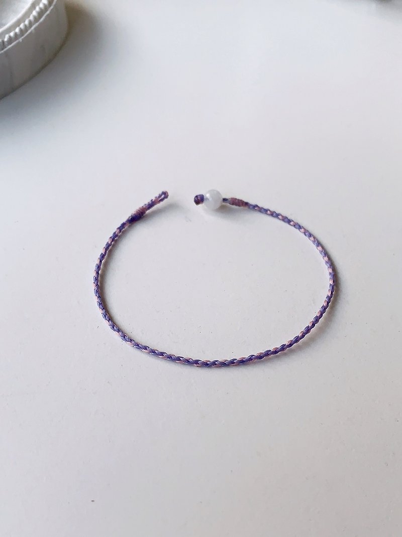 Moonstone violet*3+rose pink four-strand braided ultra-fine Wax thread - Bracelets - Other Materials Pink