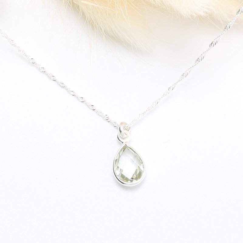 Natural Green Crystal Quartz Raindrop s925 sterling silver necklace Valentine - สร้อยคอทรง Collar - คริสตัล สีเขียว