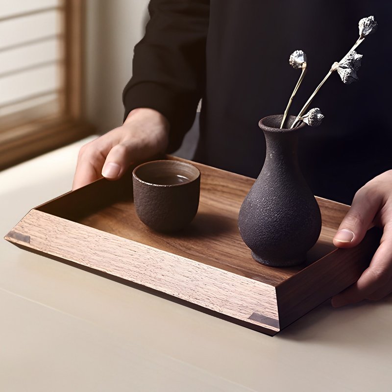 Taisho beautiful log tray tea tray handmade by craftsmen North American black walnut 952NT - Shelves & Baskets - Wood Brown