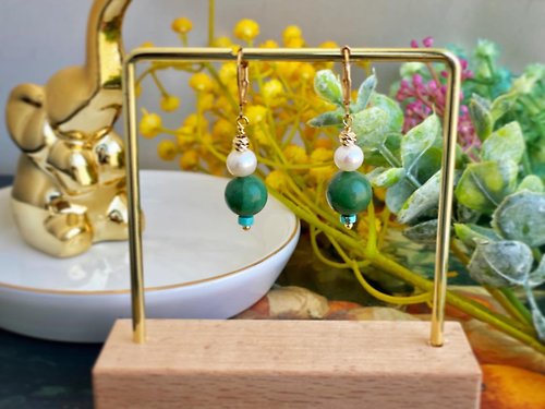 鯨象手作 Jing-Siang Handmade Jewelry 珍珠非洲玉松石耳環 可改耳夾