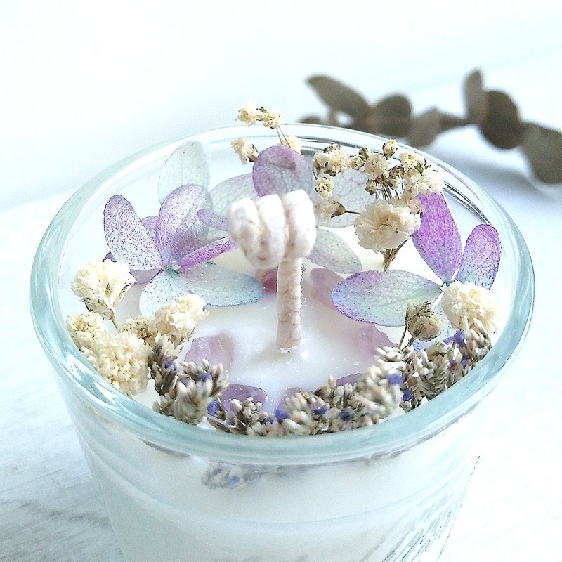 Dried flower candles in glass | Natural Soywax Candle | birthday gift - Candles & Candle Holders - Glass Purple