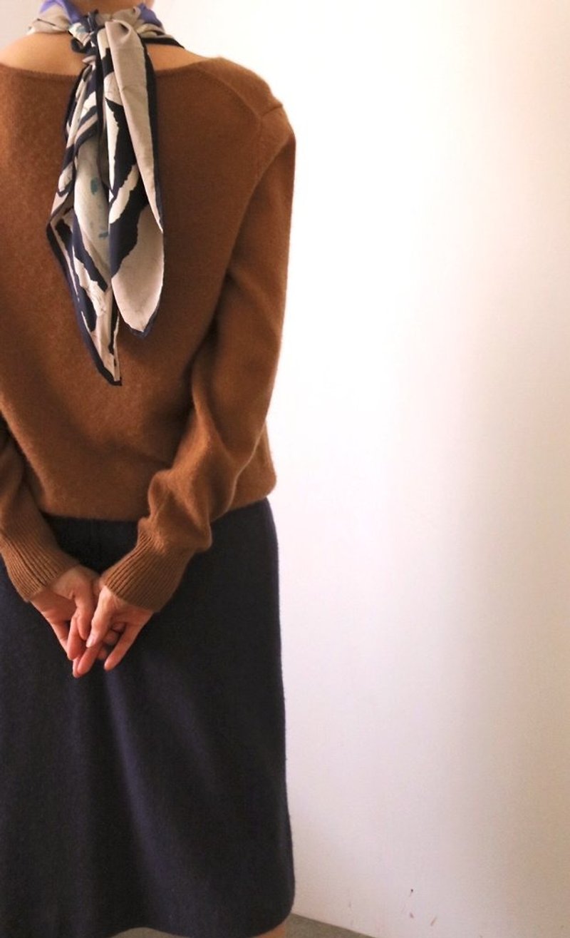 MISAKO SKIRT - JAPANESE VINTAGE 黯藍百褶造型彈性毛氈裙 - 裙子/長裙 - 羊毛 藍色