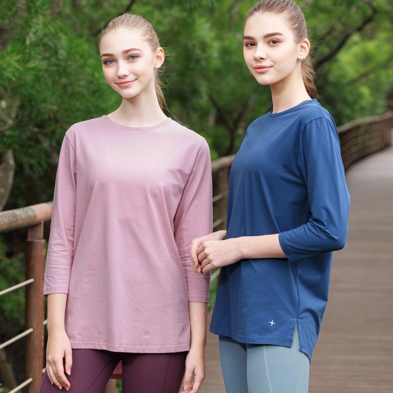 【Loopa】Basic Three Quarter Sleeve Tee / Women Daily Active Yoga Pilates Top - เสื้อผู้หญิง - ผ้าฝ้าย/ผ้าลินิน สีดำ