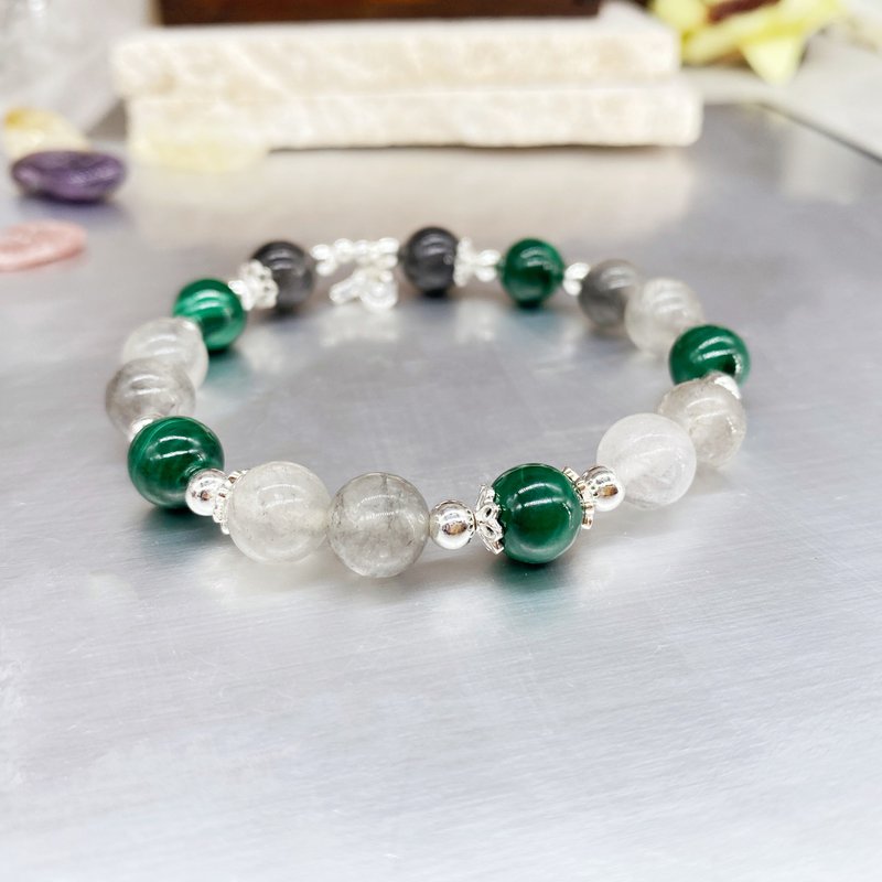 2023年的感情流年手鍊－生肖鼠配戴－孔雀石、魔鬼水晶、925純銀 - 手鍊/手環 - 半寶石 綠色