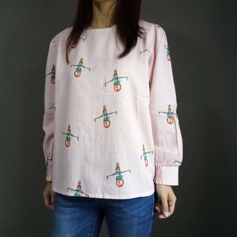 Woman long sleeves blouse - Women's Tops - Cotton & Hemp Pink