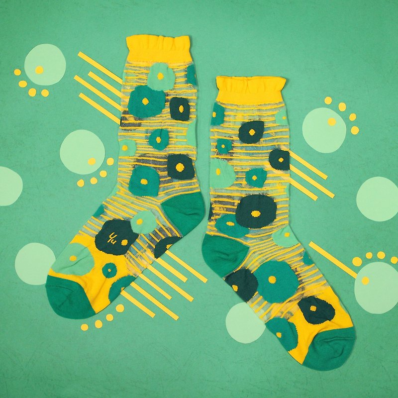 Coin Plant Yellow Sheer Socks | transparent see-through socks | colorful socks - ถุงเท้า - ไนลอน สีเหลือง