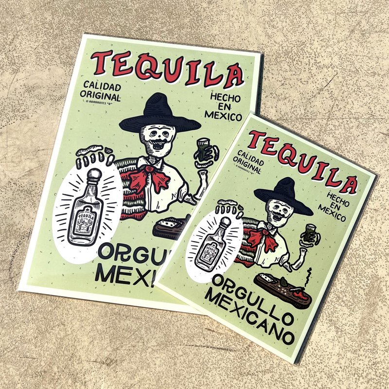 Vintage Tequila Poster - โปสเตอร์ - กระดาษ สีกากี