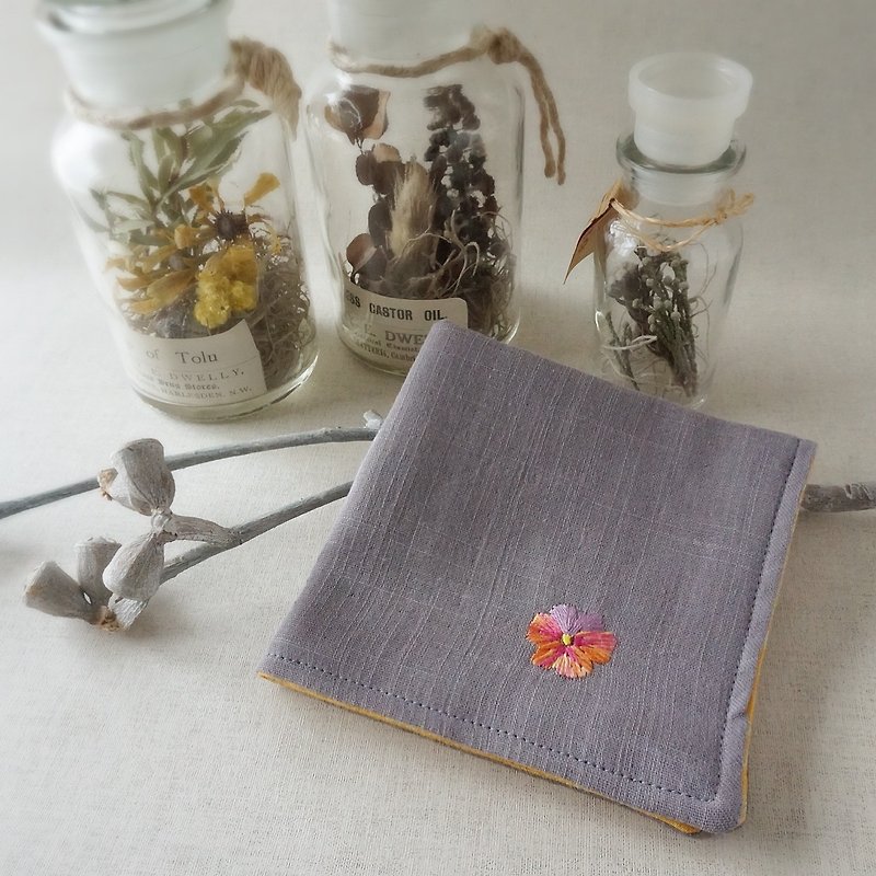 Hand embroidered gauze handkerchief viola orange (order-receiving) - Handkerchiefs & Pocket Squares - Cotton & Hemp Gray