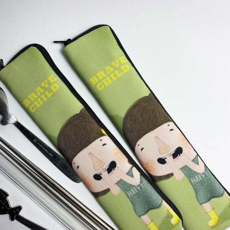 Eco-friendly zipper cutlery bag-(green) Dolly BRAVE CHILD - อื่นๆ - วัสดุกันนำ้ สีเขียว