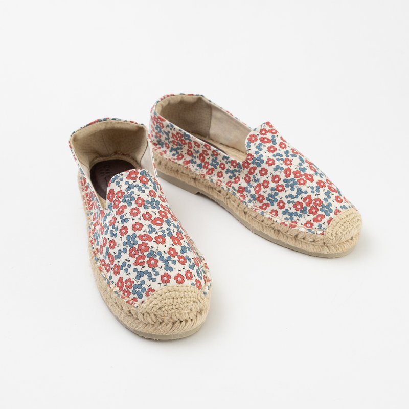 | 日本の布・台灣手工 | 好穿不磨腳 / 心花朵朵 印花系列草編鞋 - 女休閒鞋/帆布鞋 - 棉．麻 白色