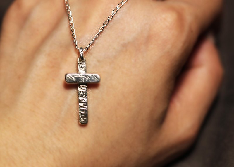 Cross texture 925 silver necklace - สร้อยคอ - เงินแท้ สีน้ำเงิน