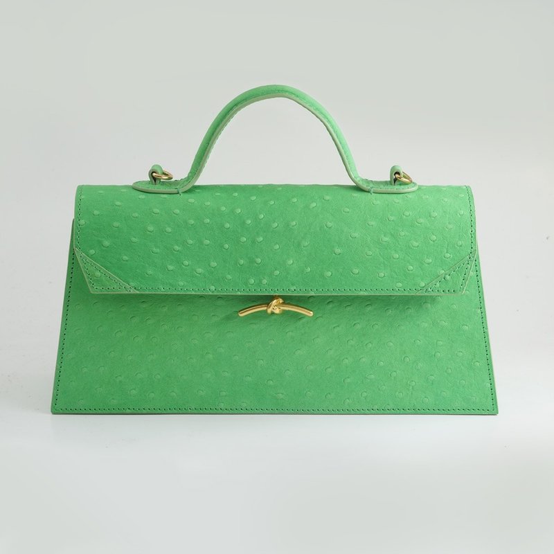 【LeeLoo Bag】 螢光綠鴕鳥軋紋牛皮 - 側背包/斜背包 - 真皮 綠色