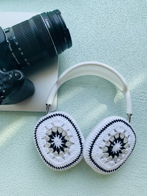 Pawpawcrochet 個性時尚黑白撞色 AirPod Max 保護套 索尼 XM5 頭戴式耳機保護套