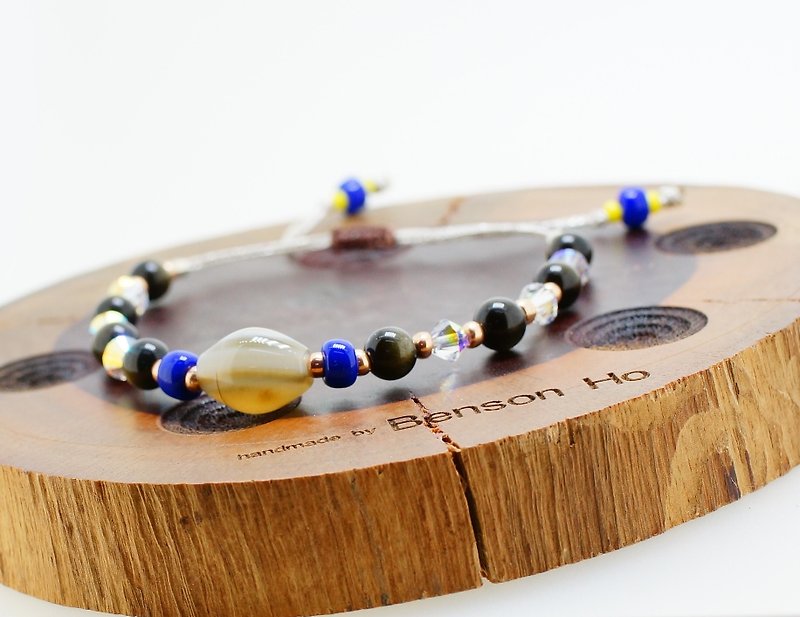Obsidian + Agate bracelet (+ agate obsidian hand and chain) - Bracelets - Gemstone Multicolor