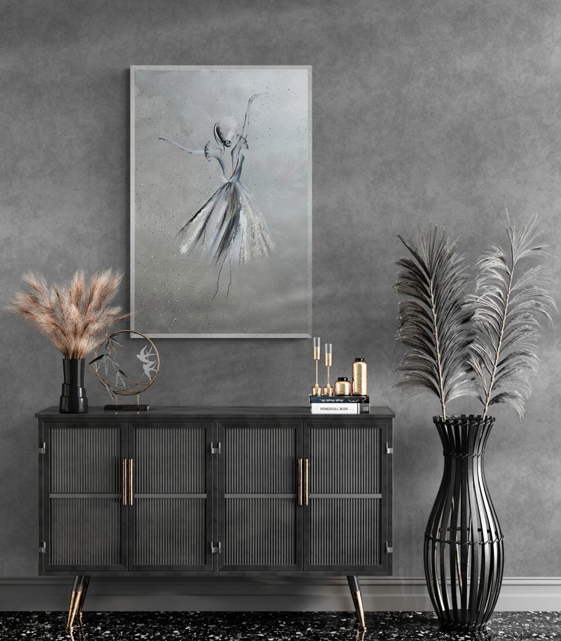 Large Abstract Balerina Oil Painting on Canvas Wall Ar Picture for Living Room - 壁貼/牆壁裝飾 - 棉．麻 銀色