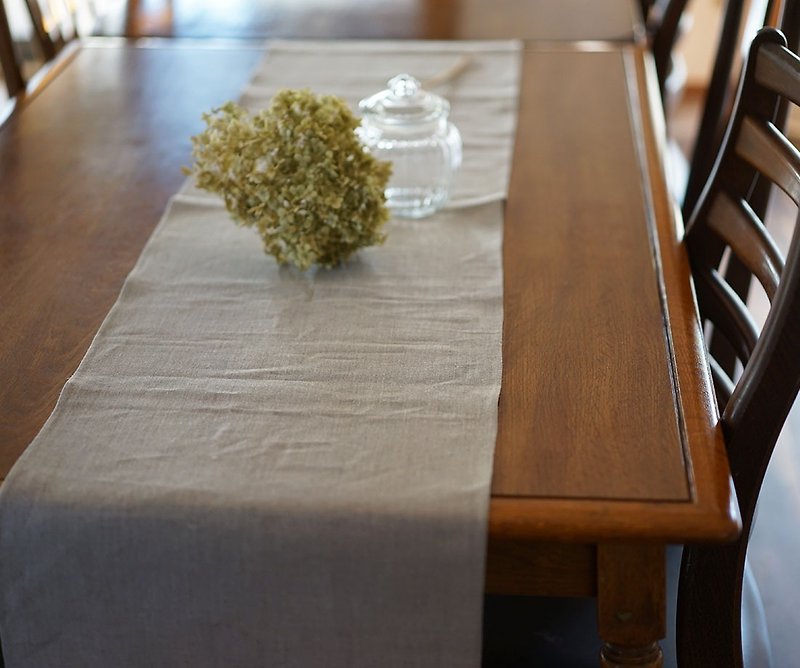 wafu  Linen table runner / tablecloth / beige z005a-amn2 - อื่นๆ - ผ้าฝ้าย/ผ้าลินิน สีกากี