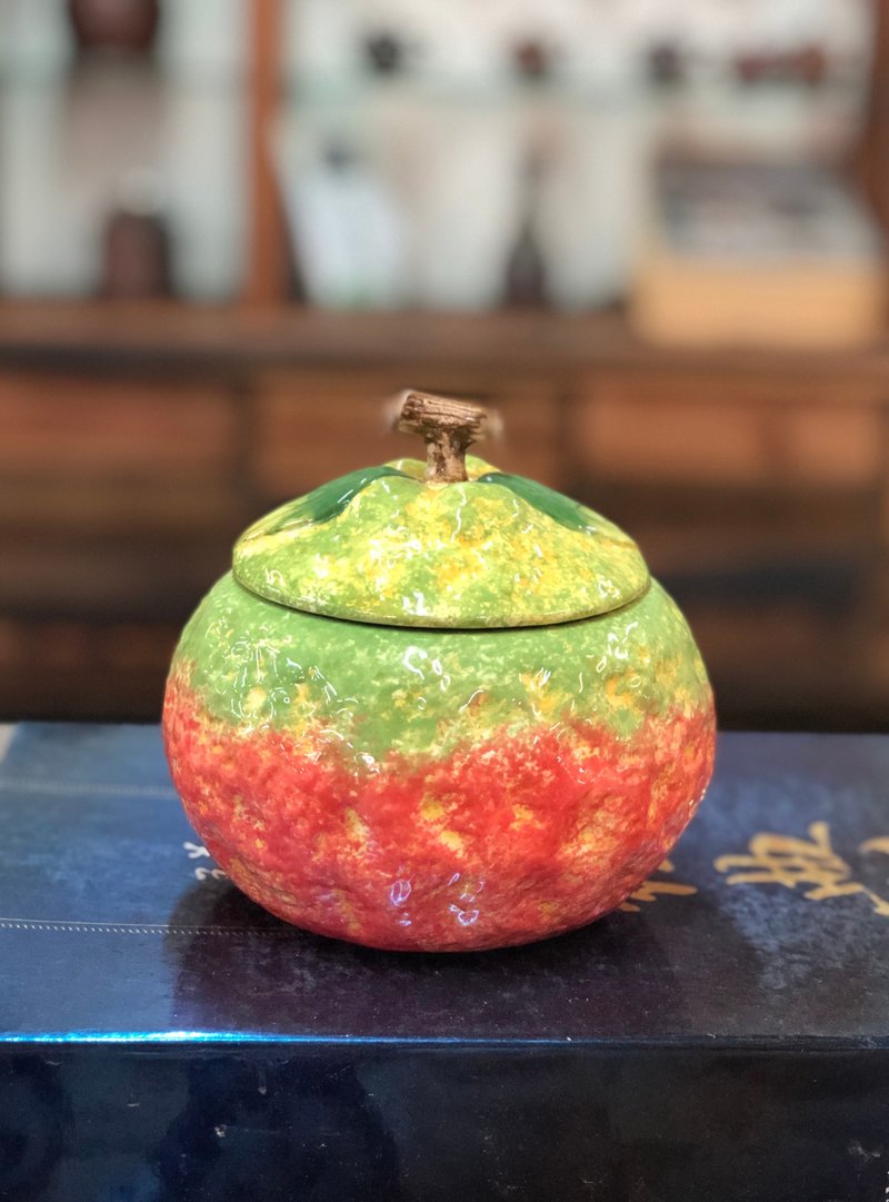 台灣製造 純手工彩繪 陶瓷 吉利橘子罐 糖果罐 收納罐 - 擺飾/家飾品 - 瓷 橘色