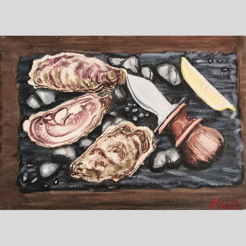 RinaArtSK 牡蠣食物畫原創裱框藝術家居裝飾禮物 - 壁貼/牆壁裝飾 - 其他材質 多色
