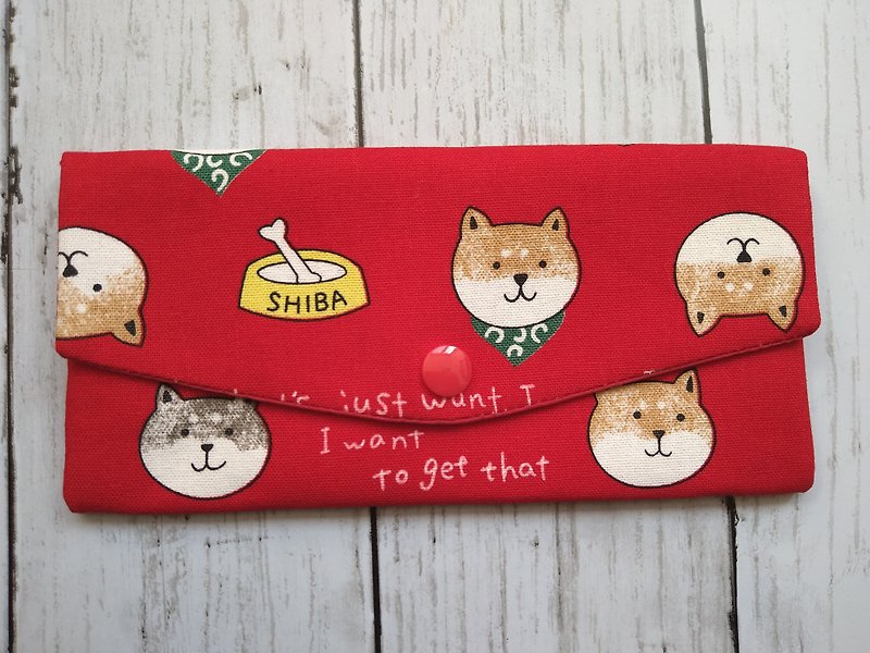 Double red envelope bag/passbook storage bag (27 cute dogs) - Wallets - Cotton & Hemp Red