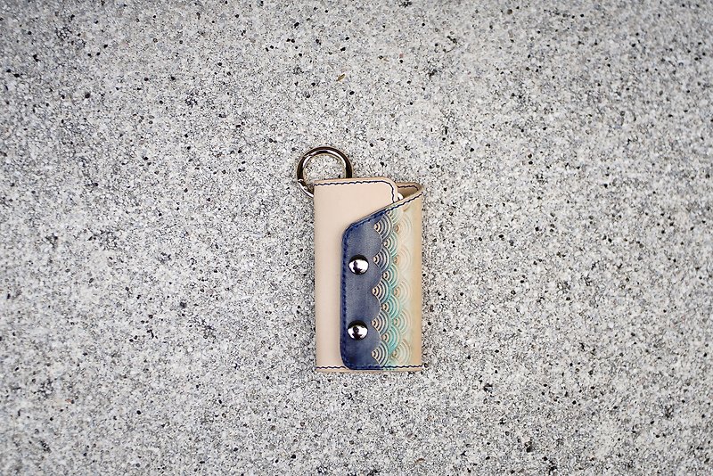 Mountain vows series - leather key case - Keychains - Genuine Leather Blue