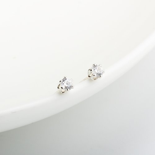 Angel & Me 珠寶銀飾 迷你 六爪 皇冠 3mm 瑞士單鑽 鑽石 s925 純銀 耳環 耳夾 禮物