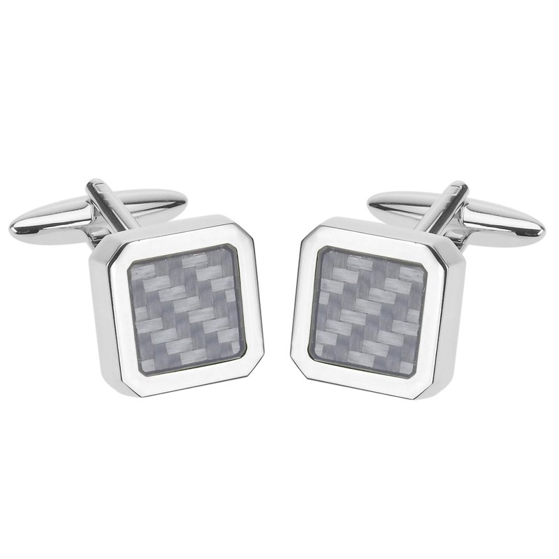 Grey Carbon Fiber Soft Square Cufflinks - Cuff Links - Other Metals Silver