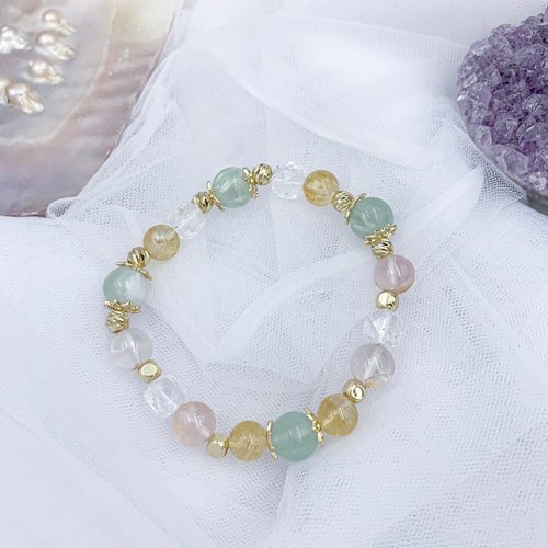 狸奴兒Linuer 微醺即止 / 羽毛螢石 雪花幽靈 黃水晶 白水晶 水晶手鍊