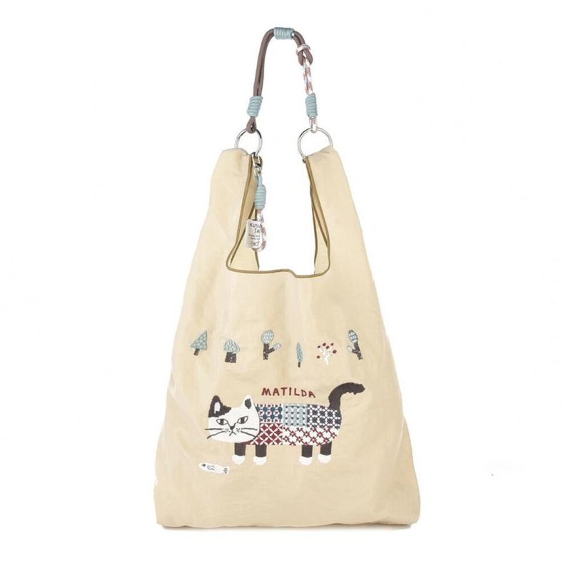 Kusuguru Japan Eco Bag Extremely Lightweight 2-Way Shoulder Carry Water-Repellent Matilda Style - Beige Green - กระเป๋าถือ - ไนลอน สีเขียว