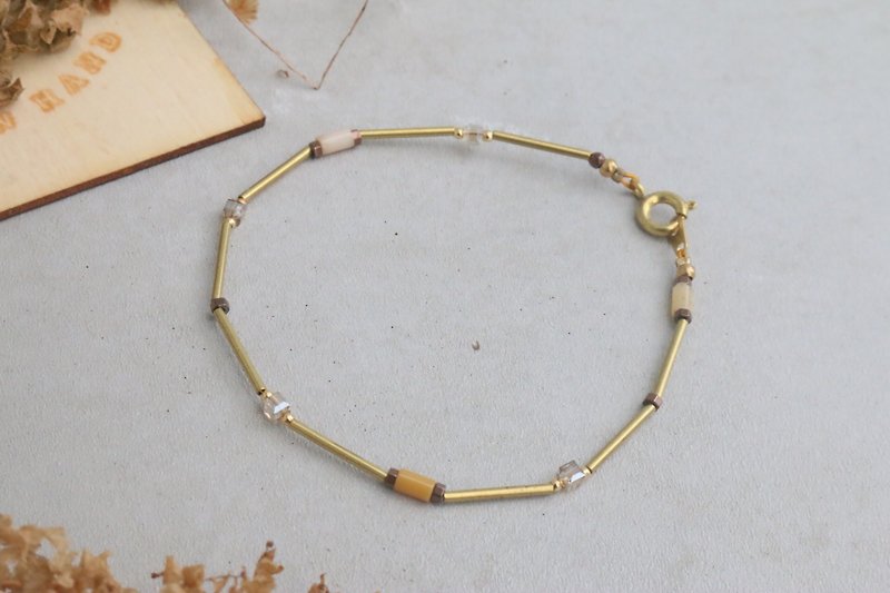 Agate natural stone brass bracelet (1049 pinch) - สร้อยข้อมือ - เครื่องเพชรพลอย สีนำ้ตาล