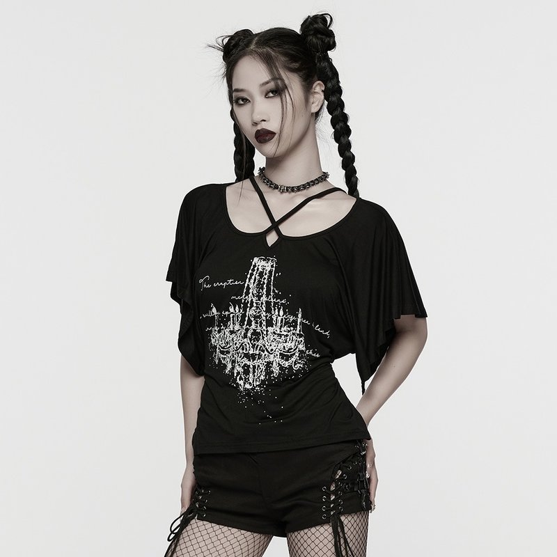 哥德意識之光靈媒吊燈上衣 / 寬鬆版型 - 女 T 恤 - 其他材質 黑色