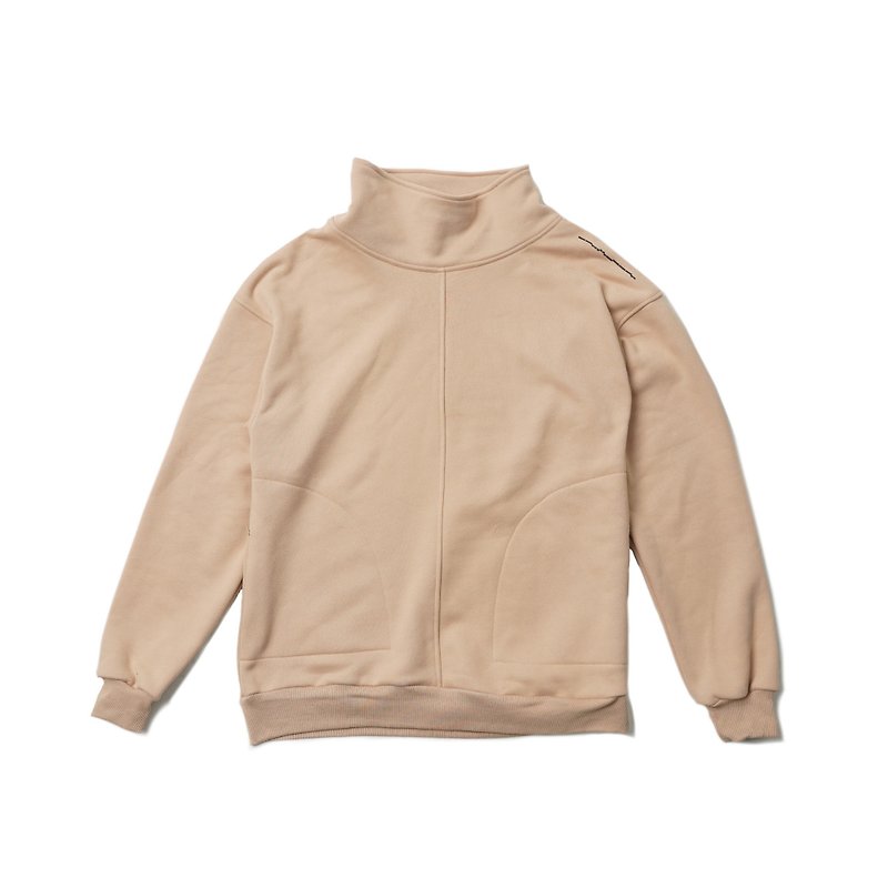[Ionism] Wide-collar sweater sand color - Men's T-Shirts & Tops - Cotton & Hemp Khaki