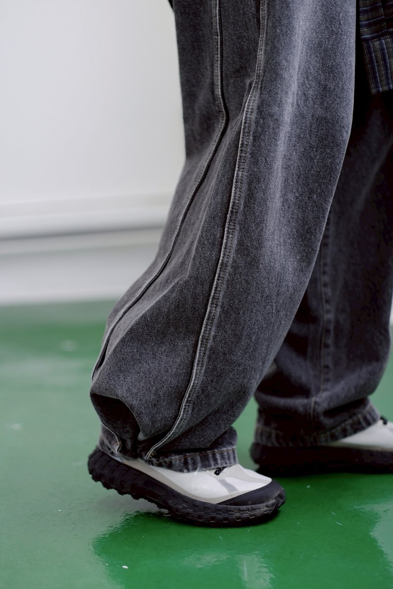 瀨戶側一釦落地牛仔褲 - 2色 - 黑ㄧ釦 - 女長褲 - 棉．麻 黑色