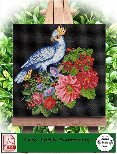 CreativeStudioElenka Vintage Cross Stitch Scheme Flowers and birds 2 - PDF Embroidery Scheme