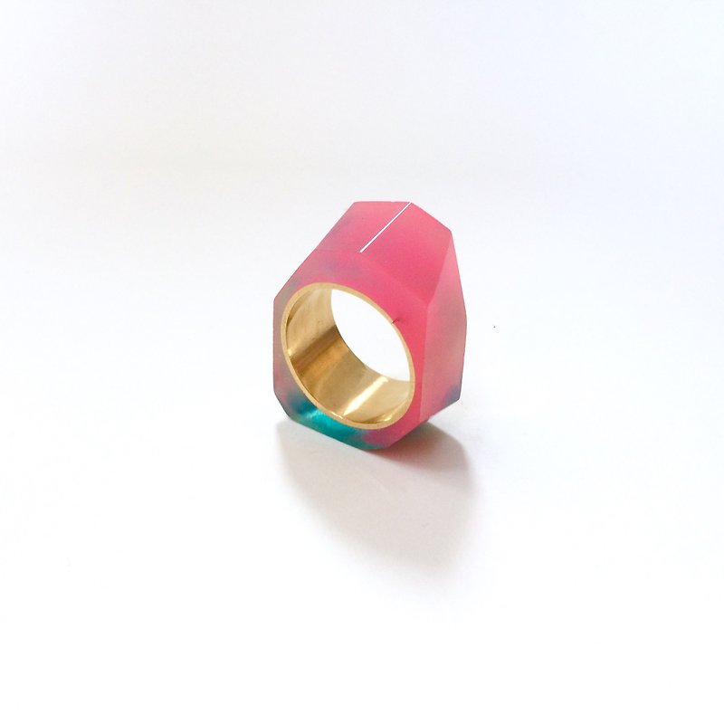 PRISMリング　ゴールド・ピンクブルー - 戒指 - 樹脂 粉紅色