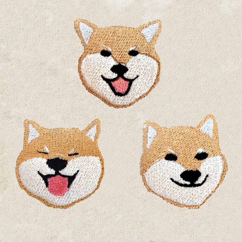 [Purchase additional embroidery] Shiba Inu triple shot | Public version electric embroidery pattern - อื่นๆ - งานปัก สีกากี