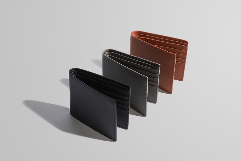 【Customized Gift】 Swift Cowhide Leather Short Wallet - กระเป๋าสตางค์ - หนังแท้ สีดำ